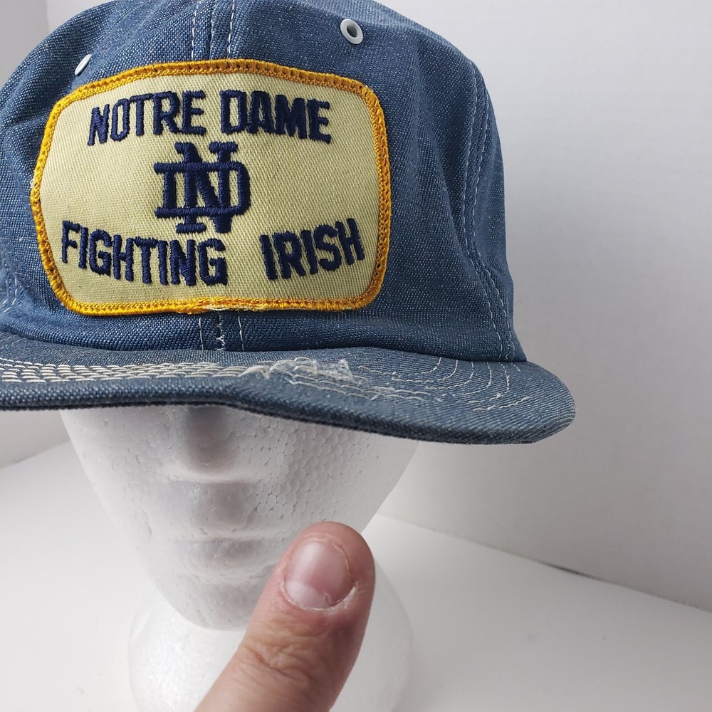 Vintage Notre Dame Fighting Irish Hat Cap Blue Denim K Products Snapback NCAA - Picture 3 of 11